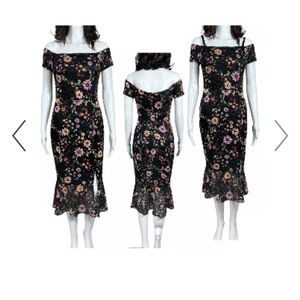 Floral Off-Shoulder Black Dress